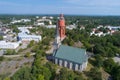 View of the Yutheran Church and the ancient water tower, afternoon aerial survey. Hanko, Finland