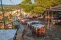 View of Zakynthos island restaurant terrace over the cliffs at sunset Royalty Free Stock Photo