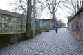 View of the Zamkovi Shody - Castle Steps - lane, one of landmarks of Uzhgorod city, Ukraine