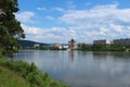 View of Zelenogorsk from the other side of the river Kan Royalty Free Stock Photo