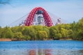 Green Russian nature in spring Moscow. View of the Zhivopisny Bridge from Serebryany Bor Royalty Free Stock Photo
