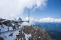 View of Zugspitze and cable car station in the Alps. Royalty Free Stock Photo
