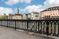 View of Zurich on Fraumunster Church and Church of St. Peter