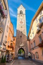 View at the Zwolferturm Tower in the streets of Vipiteno in Italy