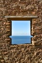 Window out to sea, Wheal Coates Cornwall UK Royalty Free Stock Photo