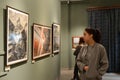 Viewers at the exhibition in Moscow state school of watercolour of Sergei Andriyaka in Gorokhovsky lane.