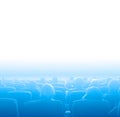 Viewers at movie theater, blue toning white copy space