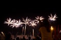 Viewers watch beautiful fireworks in the sky