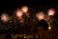 Viewers watch beautiful fireworks in the sky