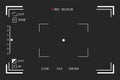 Viewfinder video recording. Camera focusing screen. Black screen camera with video shooting parameters, video quality