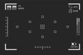 Viewfinder video recording. Camera focusing screen. Black screen camera with video shooting parameters, video quality