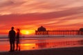 Huntington Beach Pier at sunset Royalty Free Stock Photo