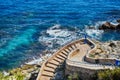 Viewing platform on the boardwalk off the coast ocean, aerial view, seascape Royalty Free Stock Photo