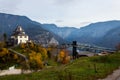 Viewing Platform in Hallstatt with a spectacular view of Lake Hallstatter See, Austria, Europe.