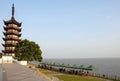 Viewing site for the tidal bore on the estuary of the Qiantang River near Hangzhou, China