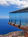 Viewing walkway suspended over the sea with a view of the Teide Volcano. Abrante viewpoint on the island of La Gomera.