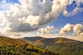 Viewn on the mountains and cumulus clouds. Carpathians Royalty Free Stock Photo