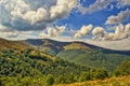 Viewn on the mountains and cumulus clouds. Carpathians Royalty Free Stock Photo