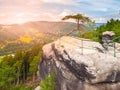 Viewpoint aboce Jizera valley in sandstone landscape of Bohemian Paradise, Besedice Rocks, Czech Republic