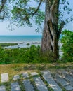 Viewpoint with beautiful landscape in the background, with a small river meeting the sea, and blue sky in CabrÃÂ¡lia Bahia. Royalty Free Stock Photo