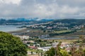 Viewpoint with bridge over the river Minho and fog in the Spanish mountains, Caminha PORTUGAL Royalty Free Stock Photo