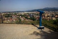 Viewpoint with a coin operated eyeglass on a balcony in a park on a sunny day