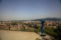 Viewpoint with a coin operated eyeglass on a balcony in a park on a sunny day