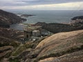 Viewpoint of Ezaro on a rocky ledge near the waterfall of the river Xallas, Santa UxÃÂ­a, CoruÃÂ±a