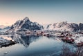 Viewpoint of Fishing village in valley on winter