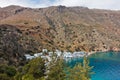 Viewpoint from a hiking trail above Loutro bay at sunset, island of Crete Royalty Free Stock Photo