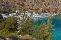 Viewpoint from a hiking trail above Loutro bay at sunset, island of Crete Royalty Free Stock Photo