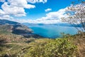 Viewpoint at lake Atitlan - view to the small villages San Marcos, Panajachel and San Marcos at the lake in the highlands of