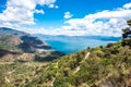 Viewpoint at lake Atitlan - view to the small villages San Marcos, Panajachel and San Marcos at the lake in the highlands of