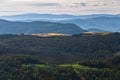 Viewpoint on a landscape of mount Bobija, hills, meadows and colorful forests Royalty Free Stock Photo