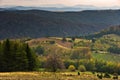 Viewpoint on a landscape of mount Bobija, peaks, hills, meadows and colorful forests Royalty Free Stock Photo