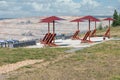 Viewpoint with seats and information panels near Hambach mine Germany