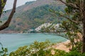 Viewpoint at the tropical beach with sand and ocean. Thailand.