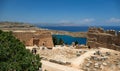 Views of the Acropolis of Lindos and Temple of Athena Lindia near the town of Lindos on the island of Rhodes, Greece Royalty Free Stock Photo