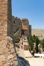 Views of the Acropolis of Lindos and Temple of Athena Lindia near the town of Lindos on the island of Rhodes, Greece Royalty Free Stock Photo