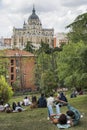 Views of the Almudena cathedral from the gardens of the Vistillas Royalty Free Stock Photo