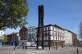 Views along Southgate Street in Gloucester in the UK including a modern art statue