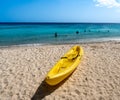 Yellow Kayak at Cas Abou Beach shoreline Views around the caribbean island of Curacao Royalty Free Stock Photo