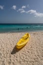 Yellow Kayak at Cas Abou Beach shoreline Views around the caribbean island of Curacao Royalty Free Stock Photo