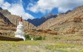 Views of a buddhist stupa and desert mountains on the way to Hemis monastery in Ladakh, India Royalty Free Stock Photo