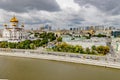 Views of the central streets of Moscow from above on a clear summer day. Squares and houses