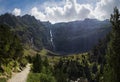 Views of the Cirque and the Gavarnie waterfall in the Pyrenees in summer Royalty Free Stock Photo