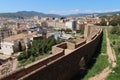 Views of the city and walls of the Alcazaba of Malaga. Palatial fortification from the Islamic era built in the 11th century