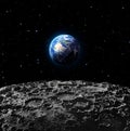 Views of Earth from the moon surface Royalty Free Stock Photo