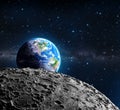 Views of Earth from the moon surface Royalty Free Stock Photo
