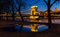 Views of the European city of Budapest illuminated at night